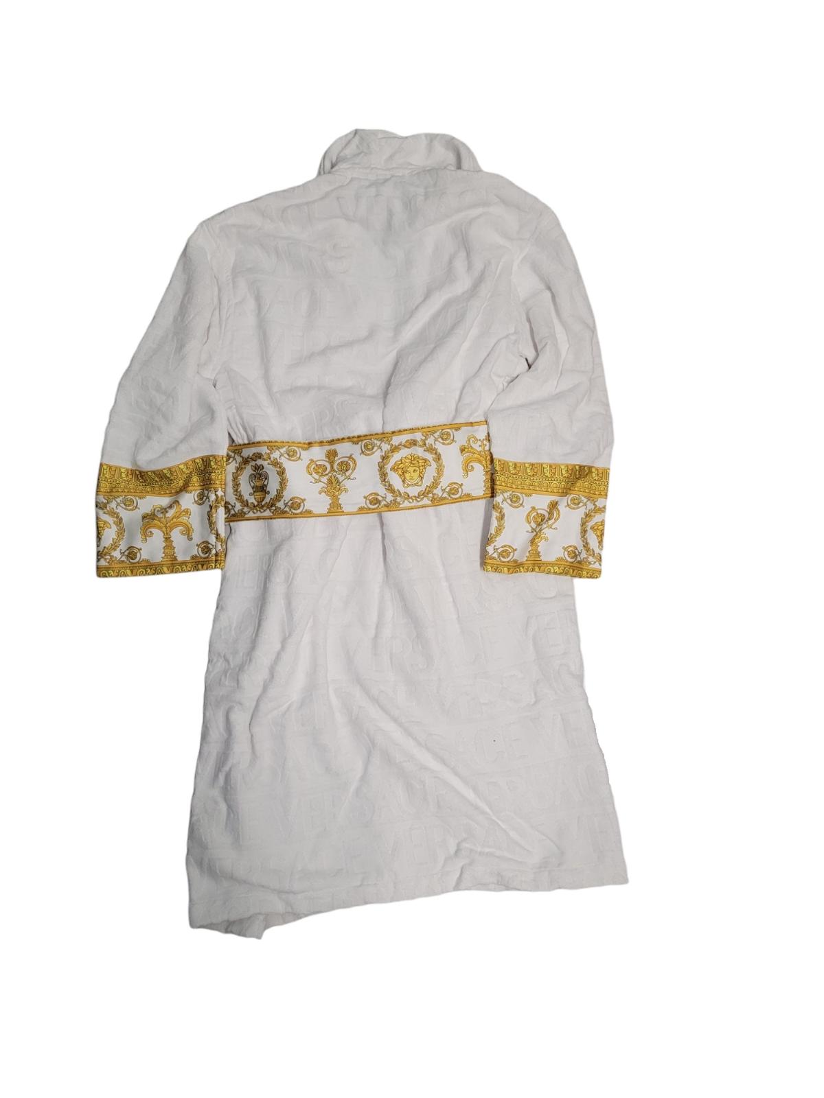 VERSACE I Heart Baroque Bathrobe Navy Blue Gold Trim Cotton Men's L NEW RRP390
