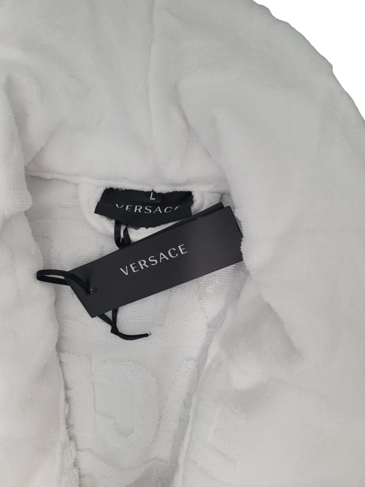 VERSACE I Heart Baroque Bathrobe Navy Blue Gold Trim Cotton Men's L NEW RRP390