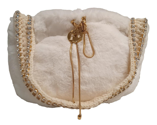 ROSANTICA Gressoney Shoulder Bag Faux Fur Crystal Crochet White NEW RRP930