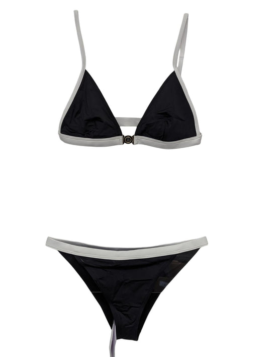 BALMAIN Black Bikini Sets Triangle Logo Front Clasp White Trim UK12 NEW RRP 315