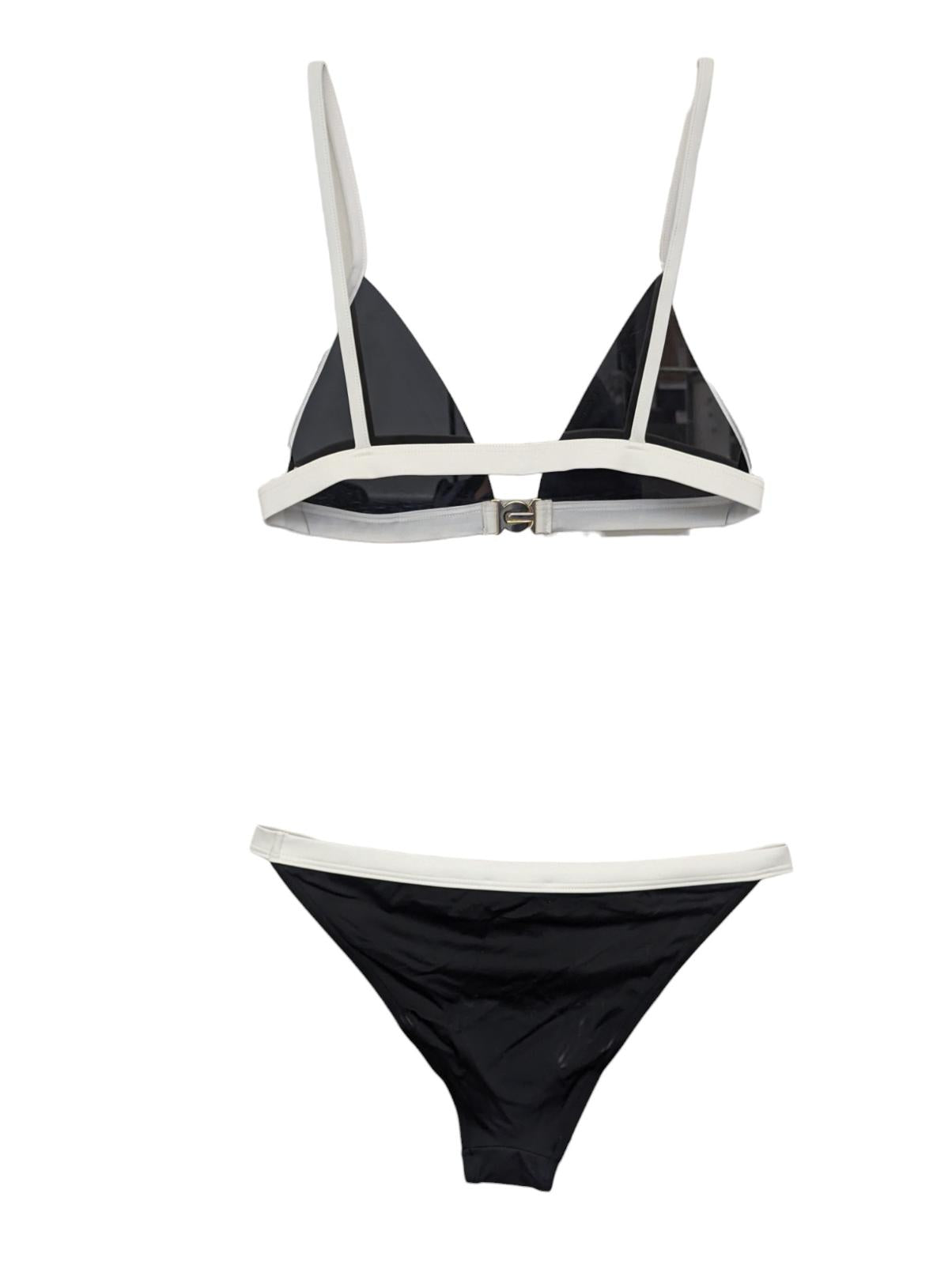 BALMAIN Black Bikini Sets Triangle Logo Front Clasp White Trim UK12 NEW RRP 315