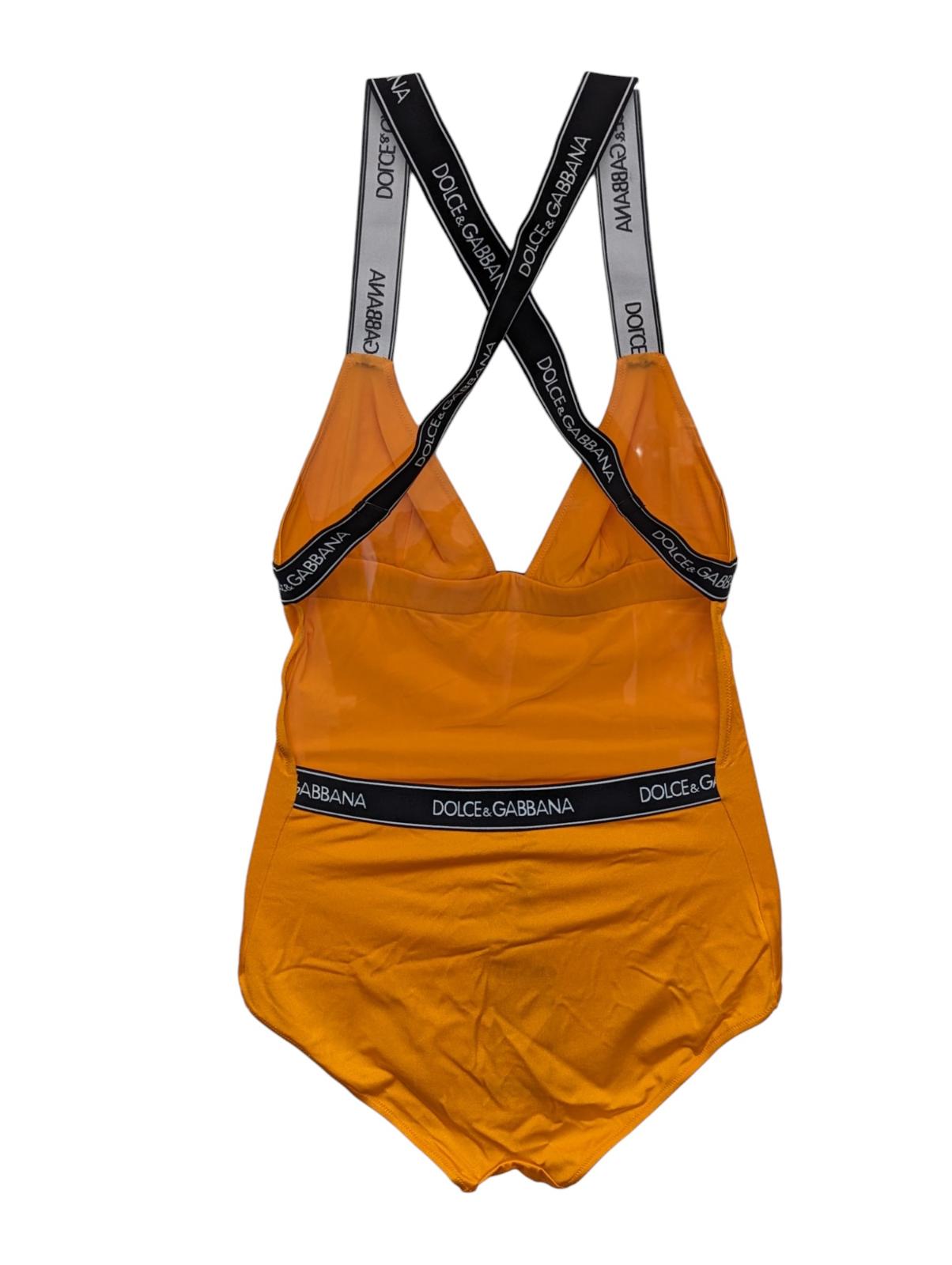 DOLCE & GABBANA Orange Swimsuits Cross Back Elastic Logo Trim Size L NEW RRP 395