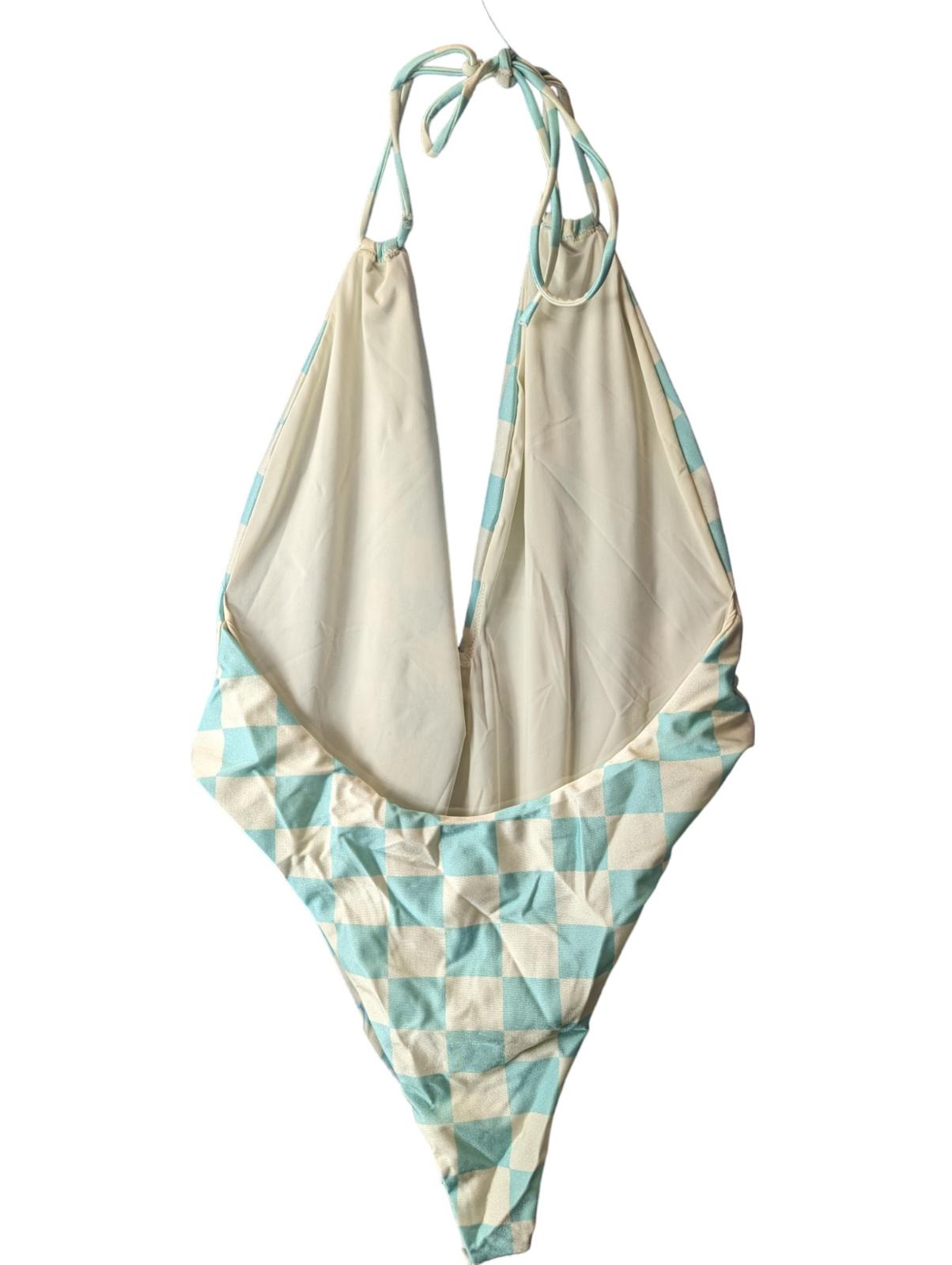 ALESSANDRA RICH Blue Swimsuit Costume Deep V Neck Tie Aqua UK16 NEW RRP 435