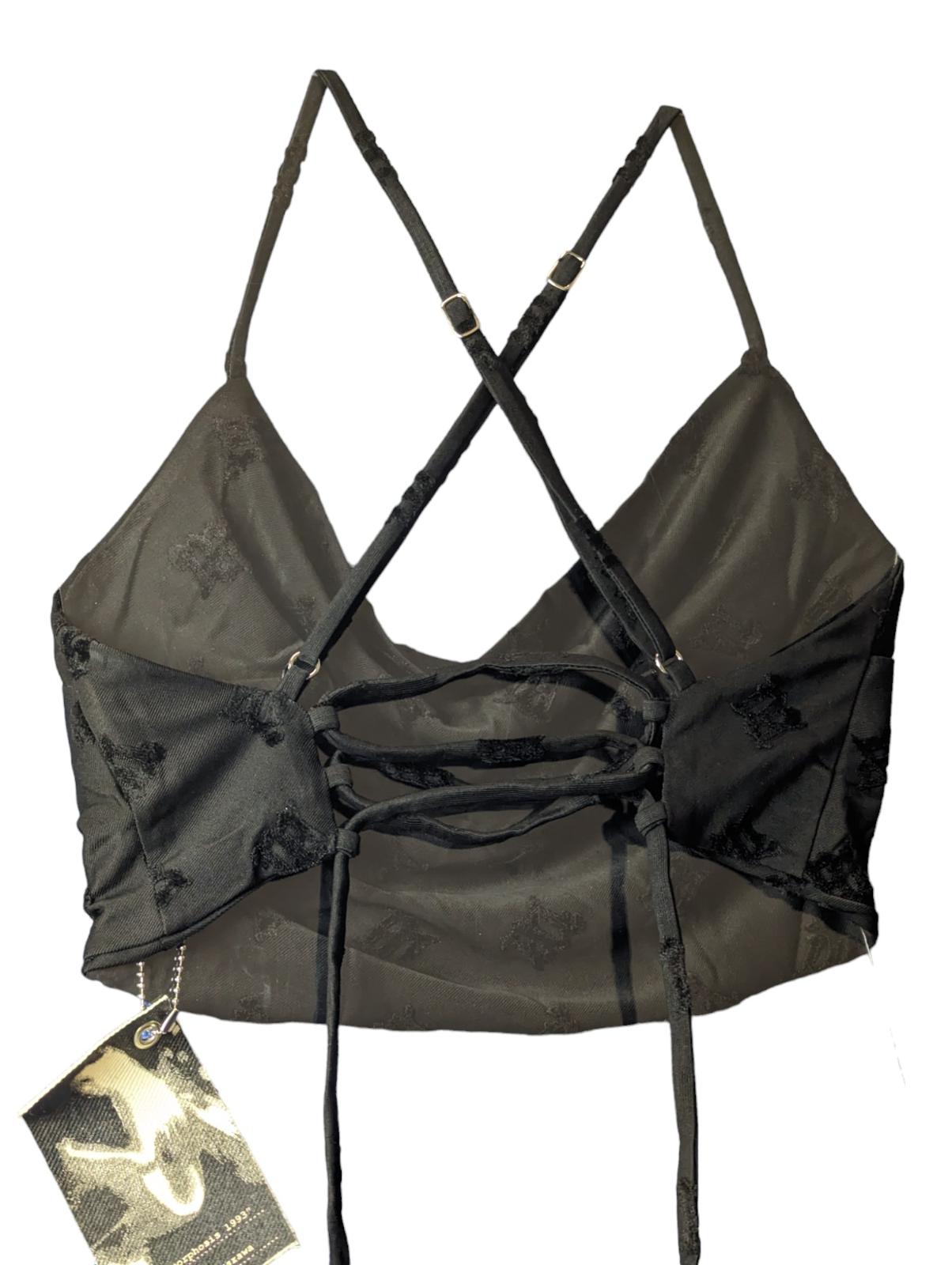 MISBHV Black Camisoles Velour Monogram Logo Strappy Ruched Size S NEW RRP 160