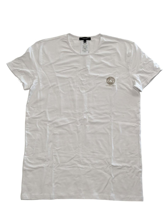 VERSACE Basic T-Shirt Cotton Small Logo Medusa Tee White XL NEW RRP 75