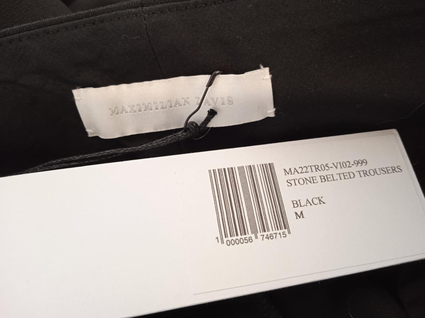 MAXIMILIAN DAVIS Stone Belted Trousers Straight Loose Men's Black M NEW RRP680