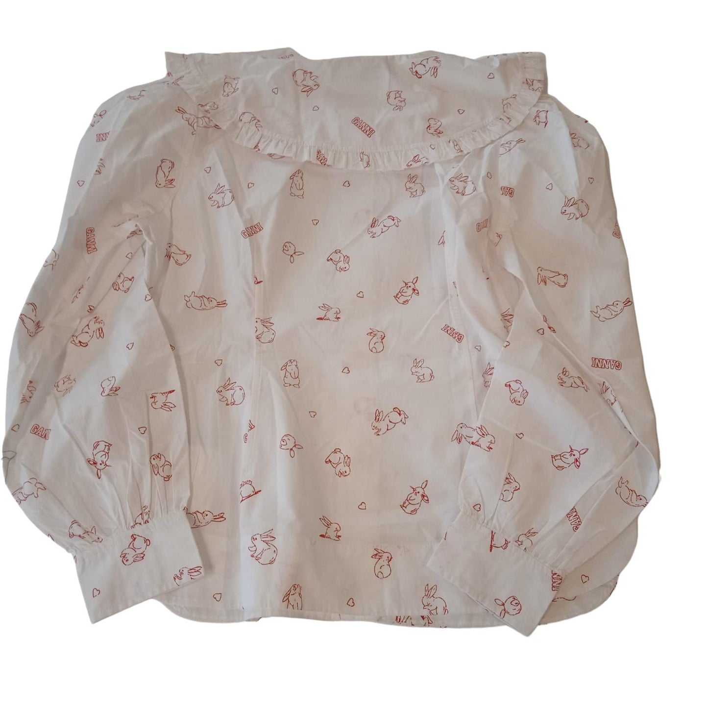 GANNI Shirt White Cotton Bunny Print Long Sleeve Ladies EU40 UK12 NEW RRP165