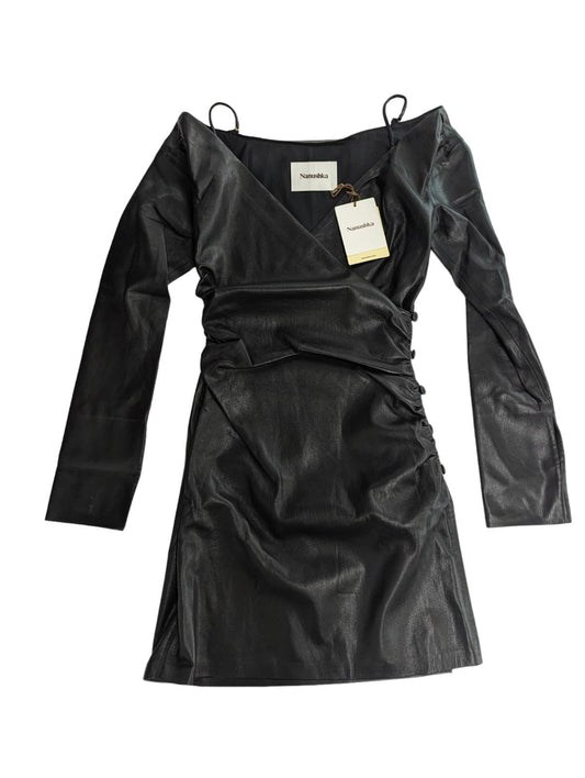NANUSHKA Black Mini Dress Moha Off Shoulder Wrap Vegan Leather XS NEW RRP 475