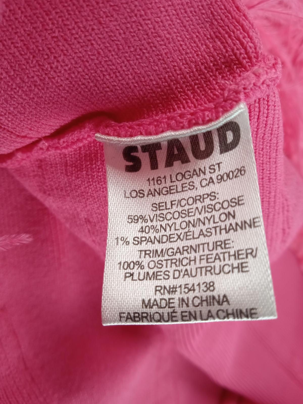 STAUD Ladies Bright Pink Etta Feather Trim Strappy Mini Dress S RRP305 NEW