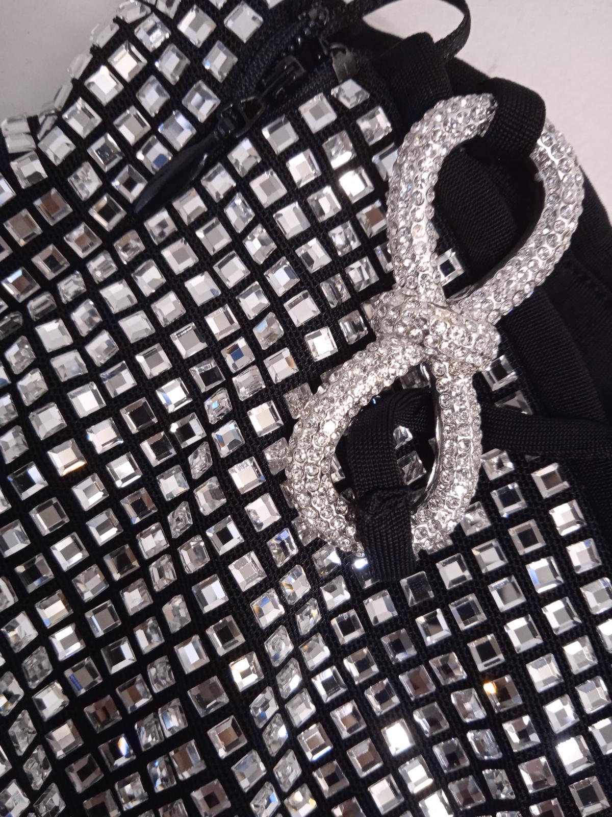 MACH & MACH Crystal Mesh Crop Top w Bow Square Neck Silver FR40 UK12 NEW RRP685