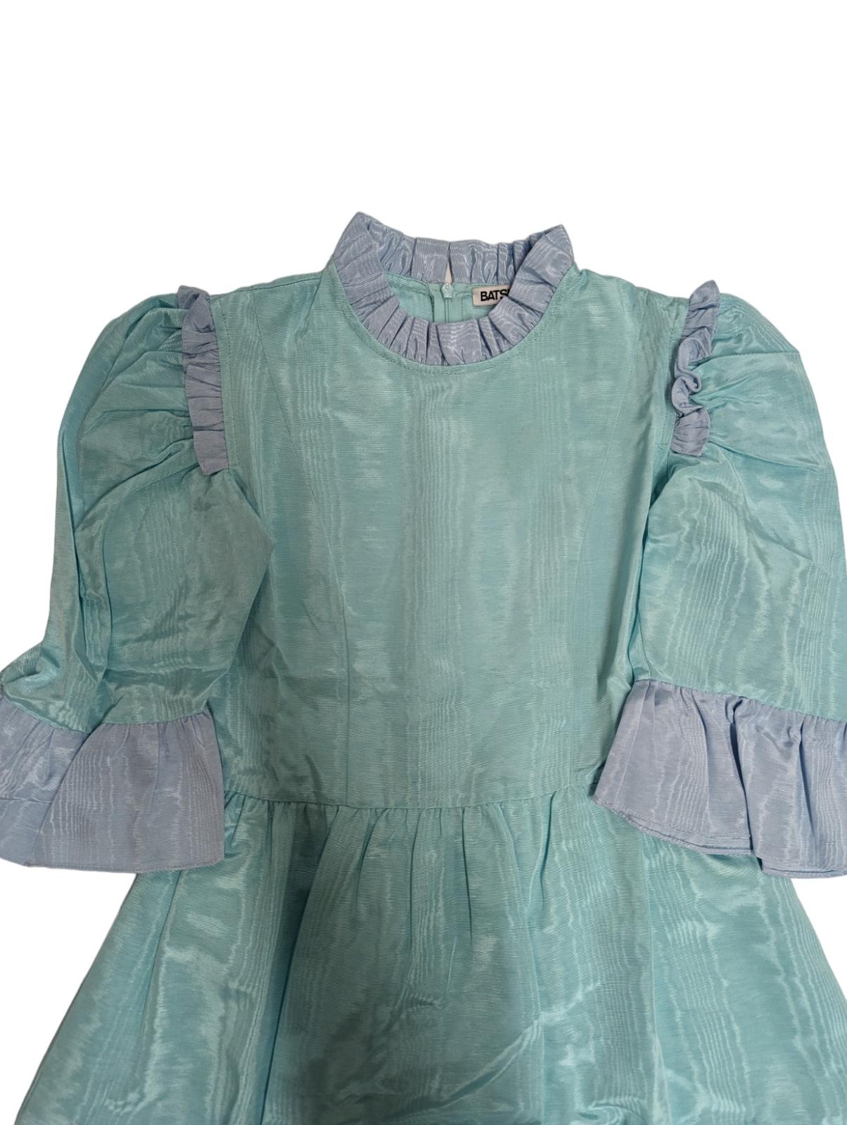 BATSHEVA Blue Mini Dress Spring Prairie Ruffle Short Sleeve Hem UK 6 NEW RRP 375