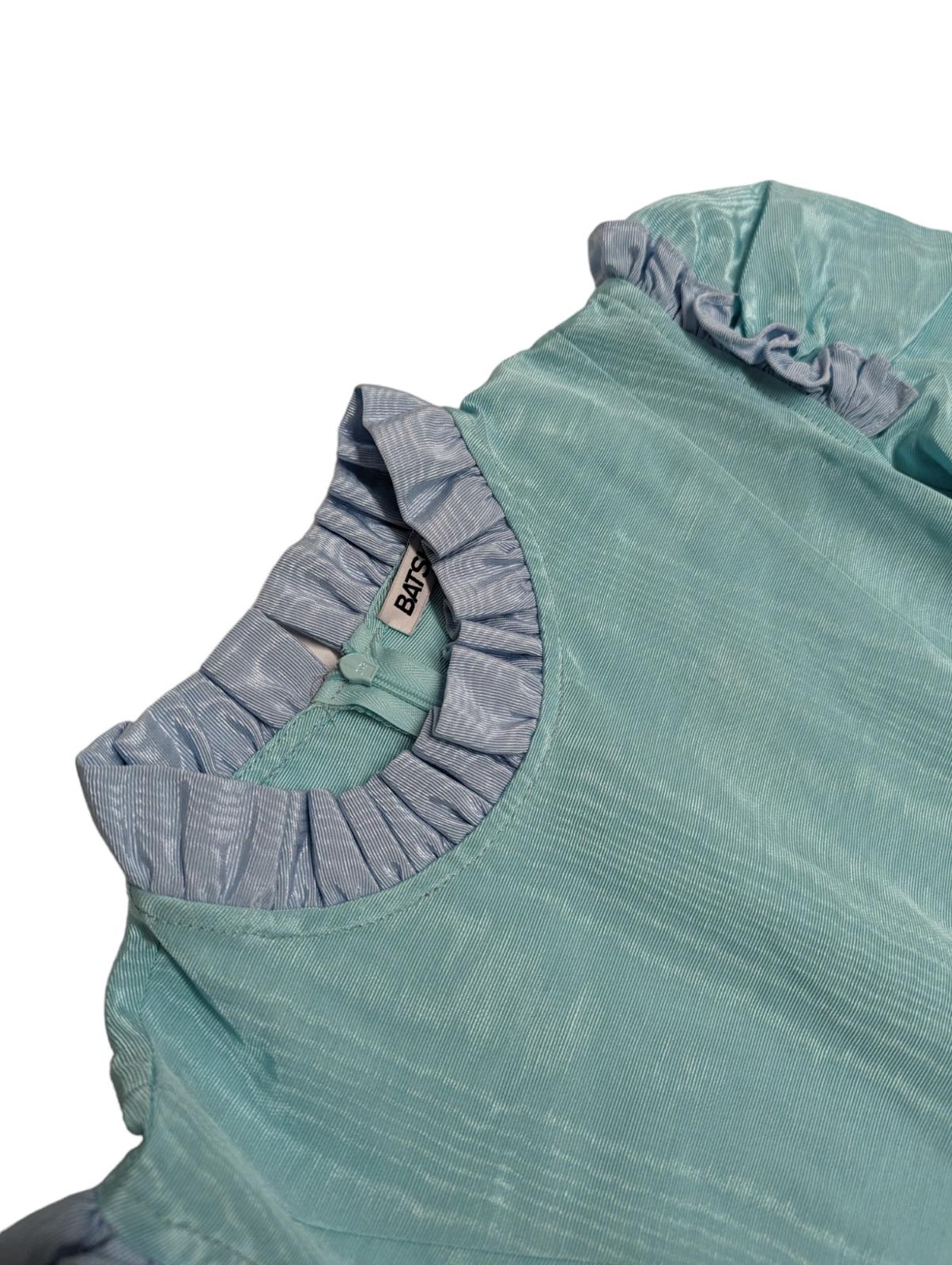 BATSHEVA Blue Mini Dress Spring Prairie Ruffle Short Sleeve Hem UK 6 NEW RRP 375