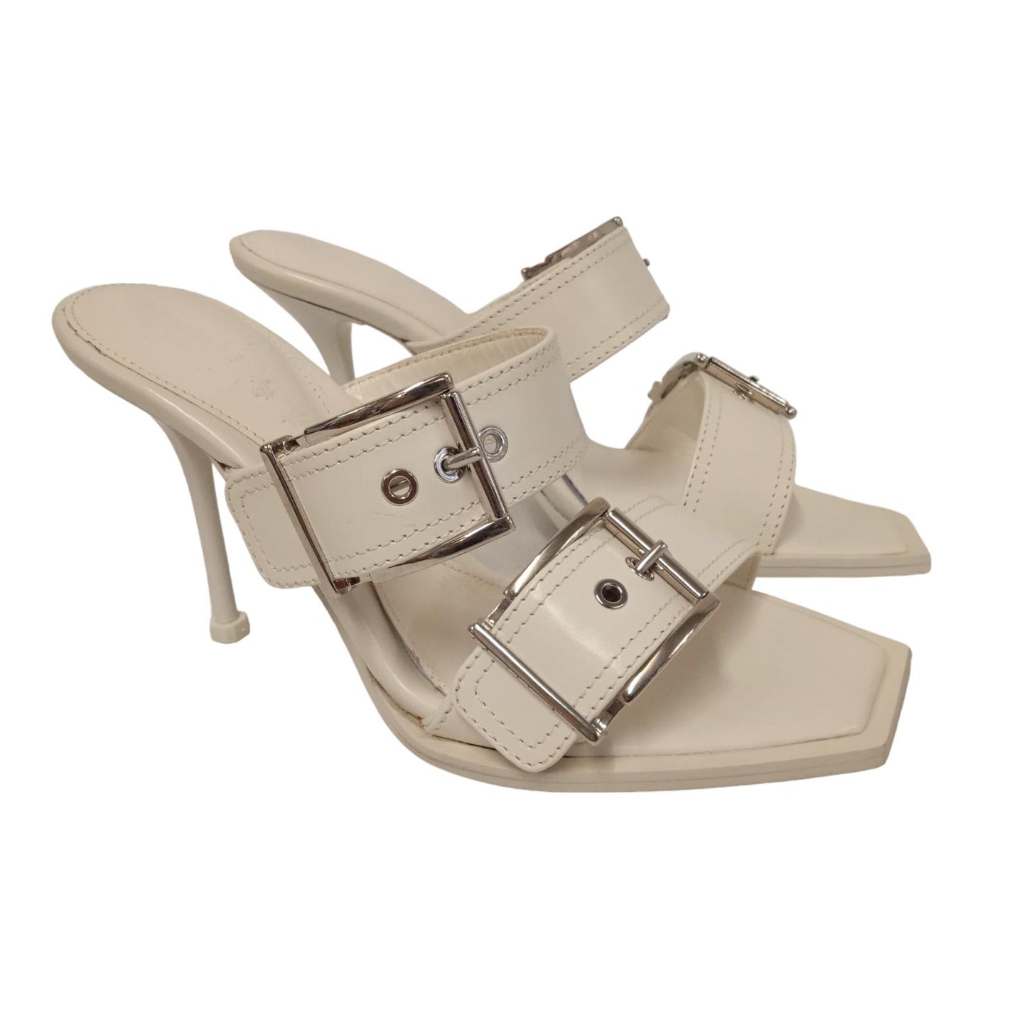 ALEXANDER MCQUEEN Ladies Off White Leather Mule Sandals EU37.5 UK4.5 RRP790 NEW