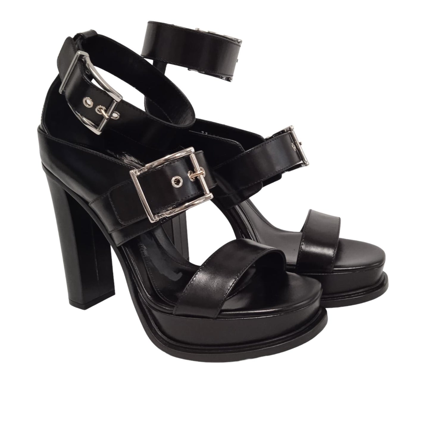 ALEXANDER MCQUEEN Ladies Black Leather Buckle Sandals EU41 UK8 RRP990 NEW
