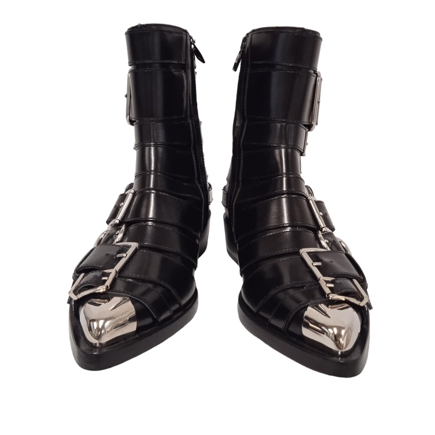 ALEXANDER MCQUEEN Ladies Black Leather Punk Buckle Ankle Boots UK5.5 RRP1390 NEW