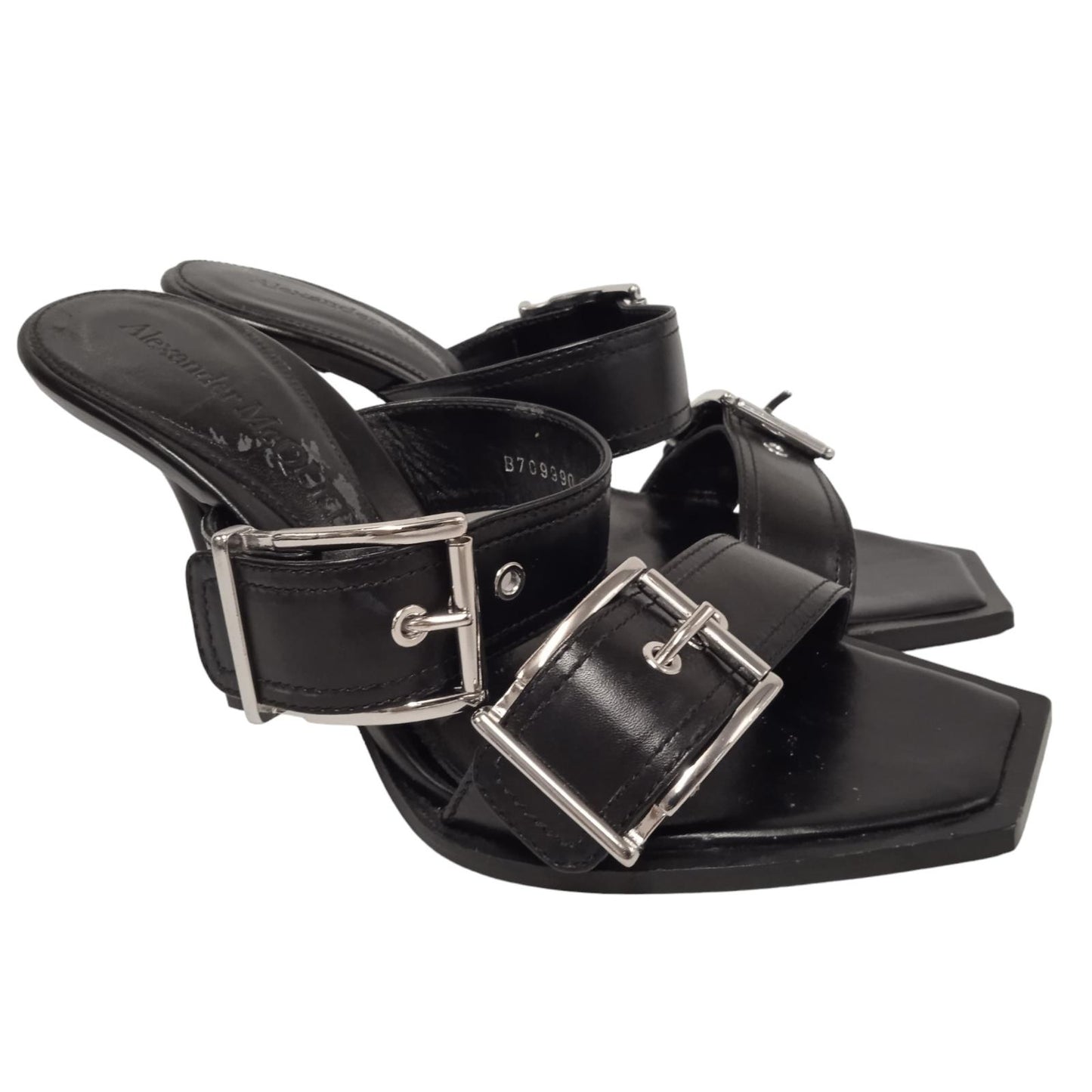 ALEXANDER MCQUEEN Ladies Black Leather Buckled Mule Sandals EU38 UK5 RRP790 NEW