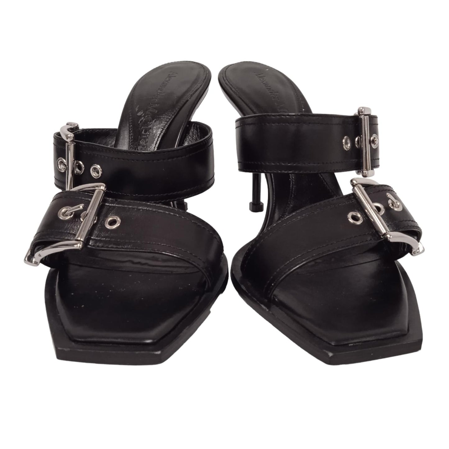 ALEXANDER MCQUEEN Ladies Black Leather Buckled Mule Sandals EU38 UK5 RRP790 NEW