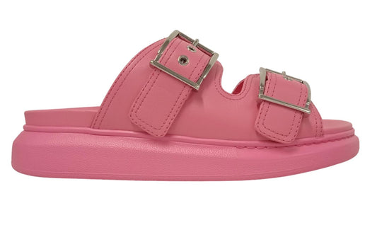 ALEXANDER MCQUEEN Ladies Pink Leather Flat Sandals EU40 UK7 RRP550 NEW