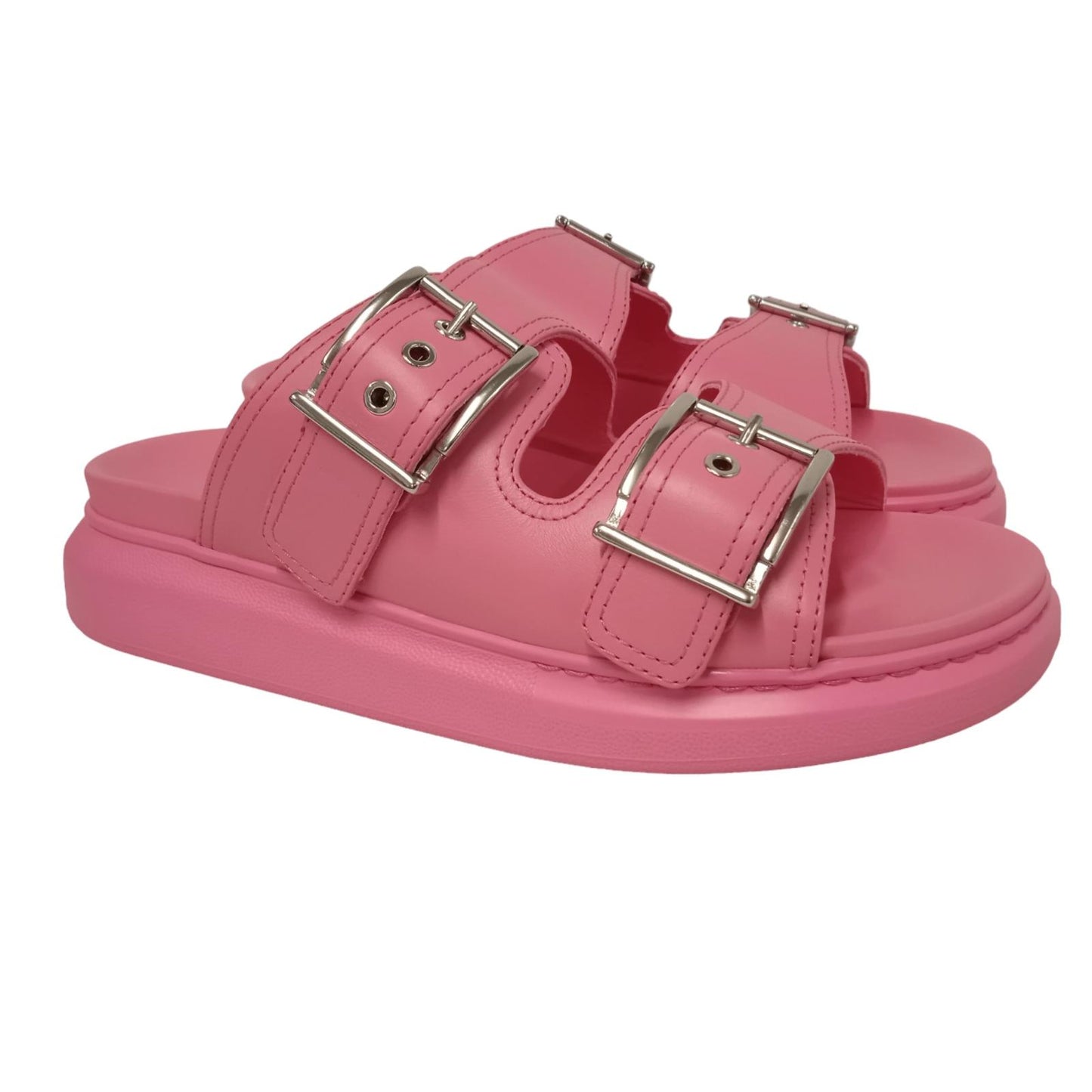 ALEXANDER MCQUEEN Ladies Pink Leather Flat Sandals EU40 UK7 RRP550 NEW