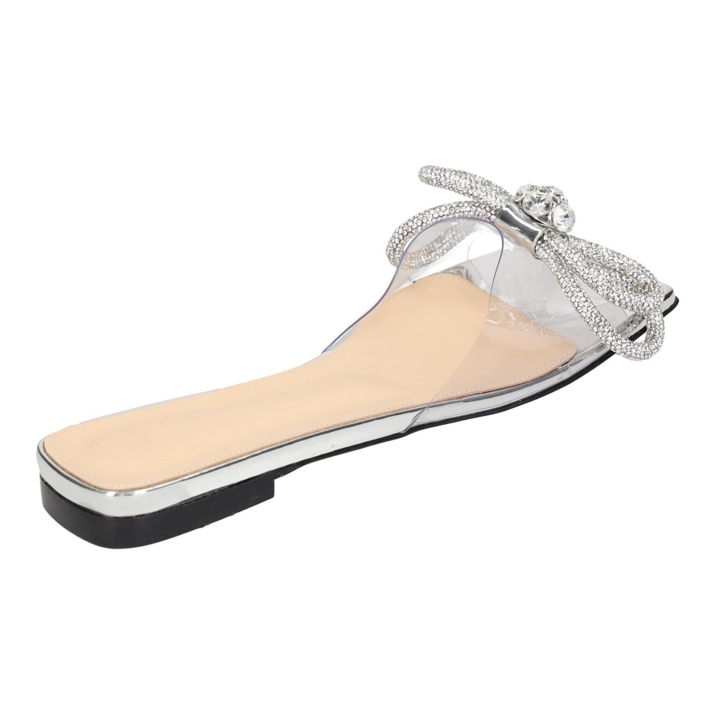 MACH & MACH Double Bow Square Toe Flat Sandals Silver UK5.5 EU38.5 NEW RRP 825