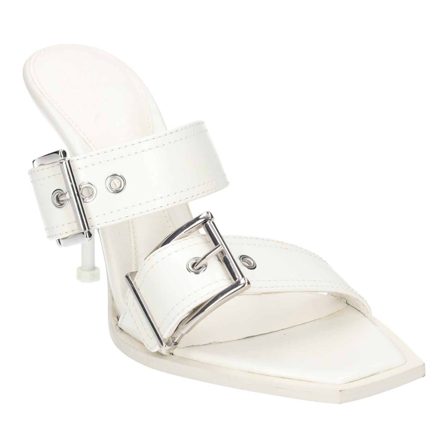 ALEXANDER MCQUEEN White Boxcar Buckle Heeled Sandals UK5 EU38 NEW RRP 790