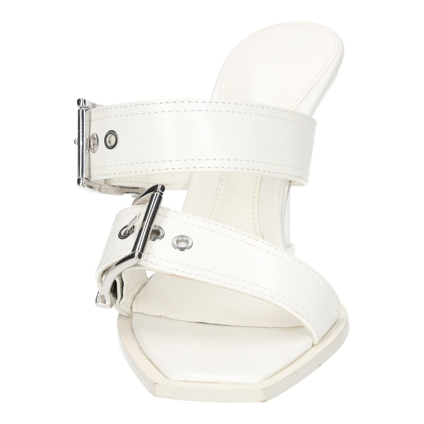 ALEXANDER MCQUEEN White Boxcar Buckle Heeled Sandals UK5 EU38 NEW RRP 790