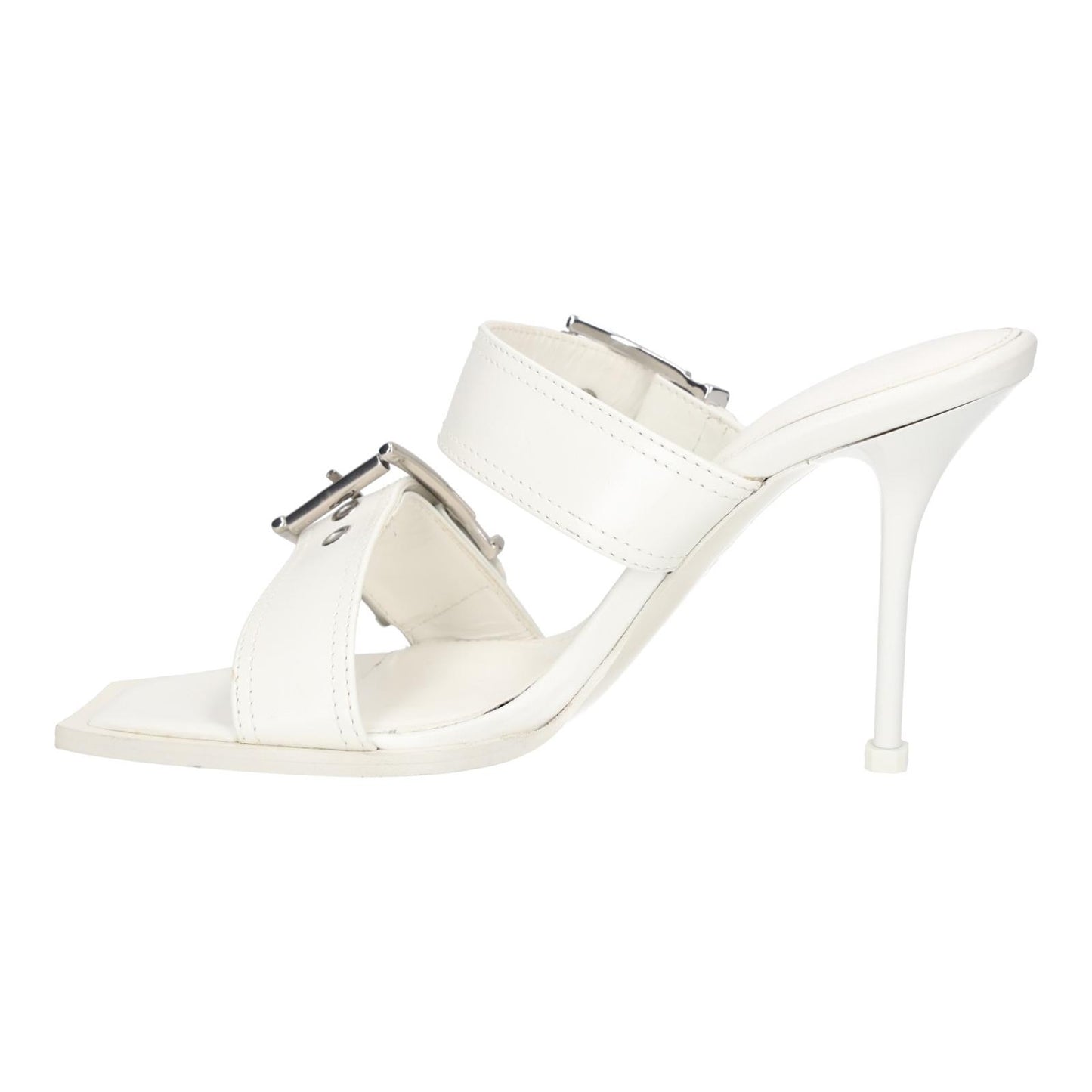 ALEXANDER MCQUEEN White Boxcar Buckle Heeled Sandals UK5 EU38 NEW RRP 790