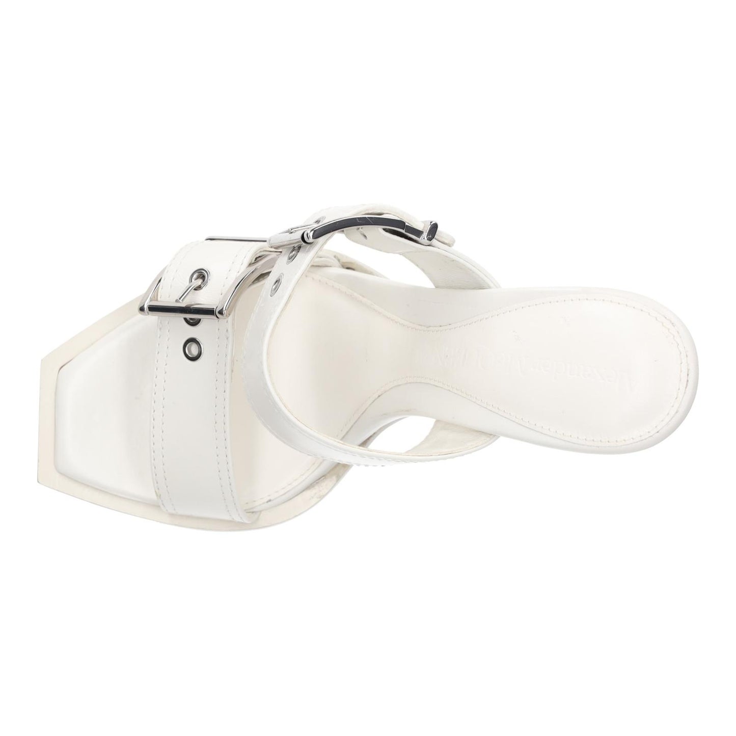 ALEXANDER MCQUEEN White Boxcar Buckle Heeled Sandals UK5 EU38 NEW RRP 790