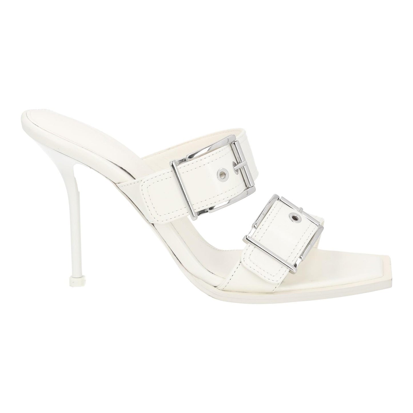 ALEXANDER MCQUEEN White Boxcar Buckle Heeled Sandals UK7 EU40 NEW RRP 790