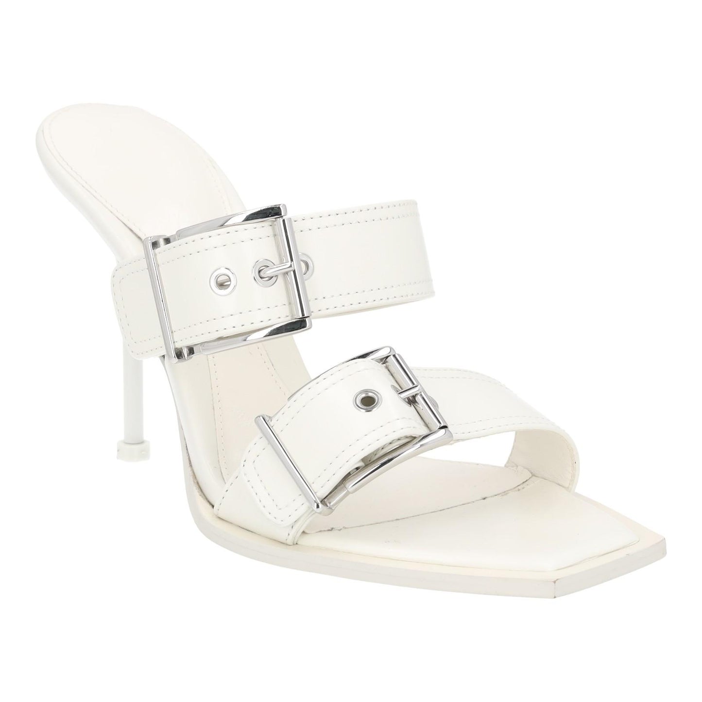 ALEXANDER MCQUEEN White Boxcar Buckle Heeled Sandals UK7 EU40 NEW RRP 790