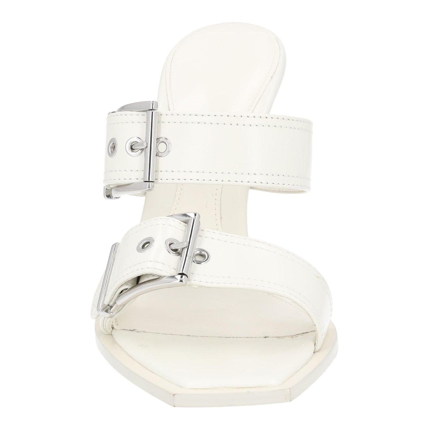 ALEXANDER MCQUEEN White Boxcar Buckle Heeled Sandals UK7 EU40 NEW RRP 790