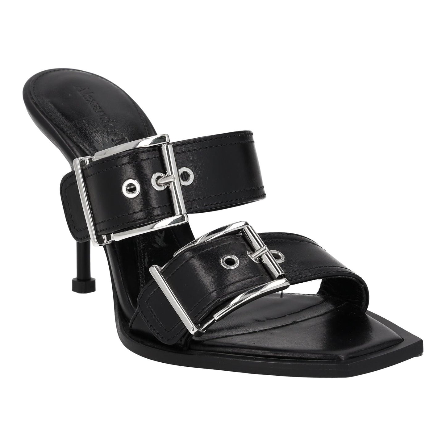 ALEXANDER MCQUEEN Black Boxcar Buckle Heeled Sandals UK3 EU36 NEW RRP 790