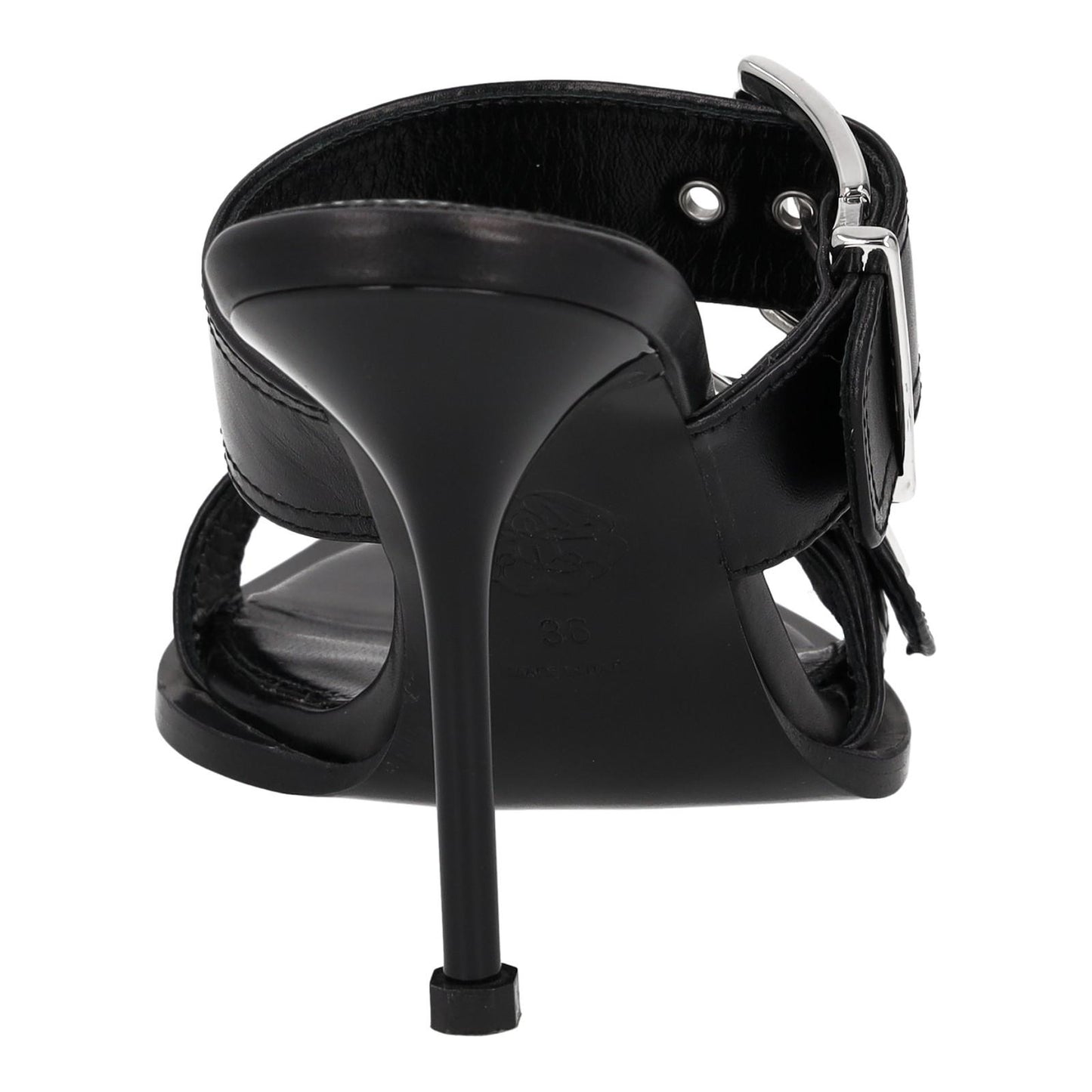 ALEXANDER MCQUEEN Black Boxcar Buckle Heeled Sandals UK3 EU36 NEW RRP 790