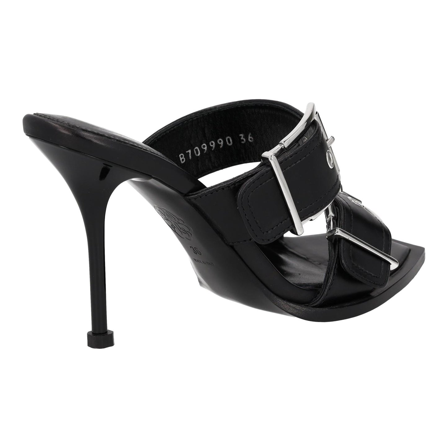 ALEXANDER MCQUEEN Black Boxcar Buckle Heeled Sandals UK3 EU36 NEW RRP 790