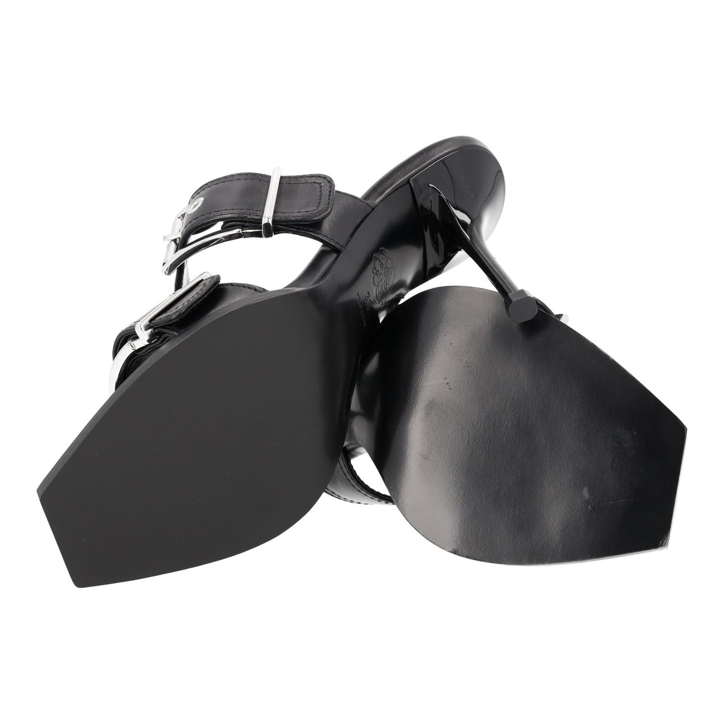 ALEXANDER MCQUEEN Black Boxcar Buckle Heeled Sandals UK3 EU36 NEW RRP 790