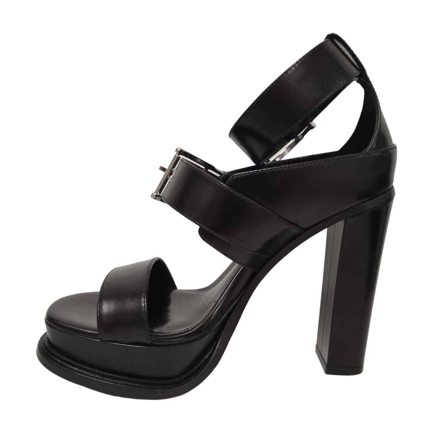 ALEXANDER MCQUEEN Ladies Black Leather Buckle Sandals EU38 UK5 RRP990 NEW