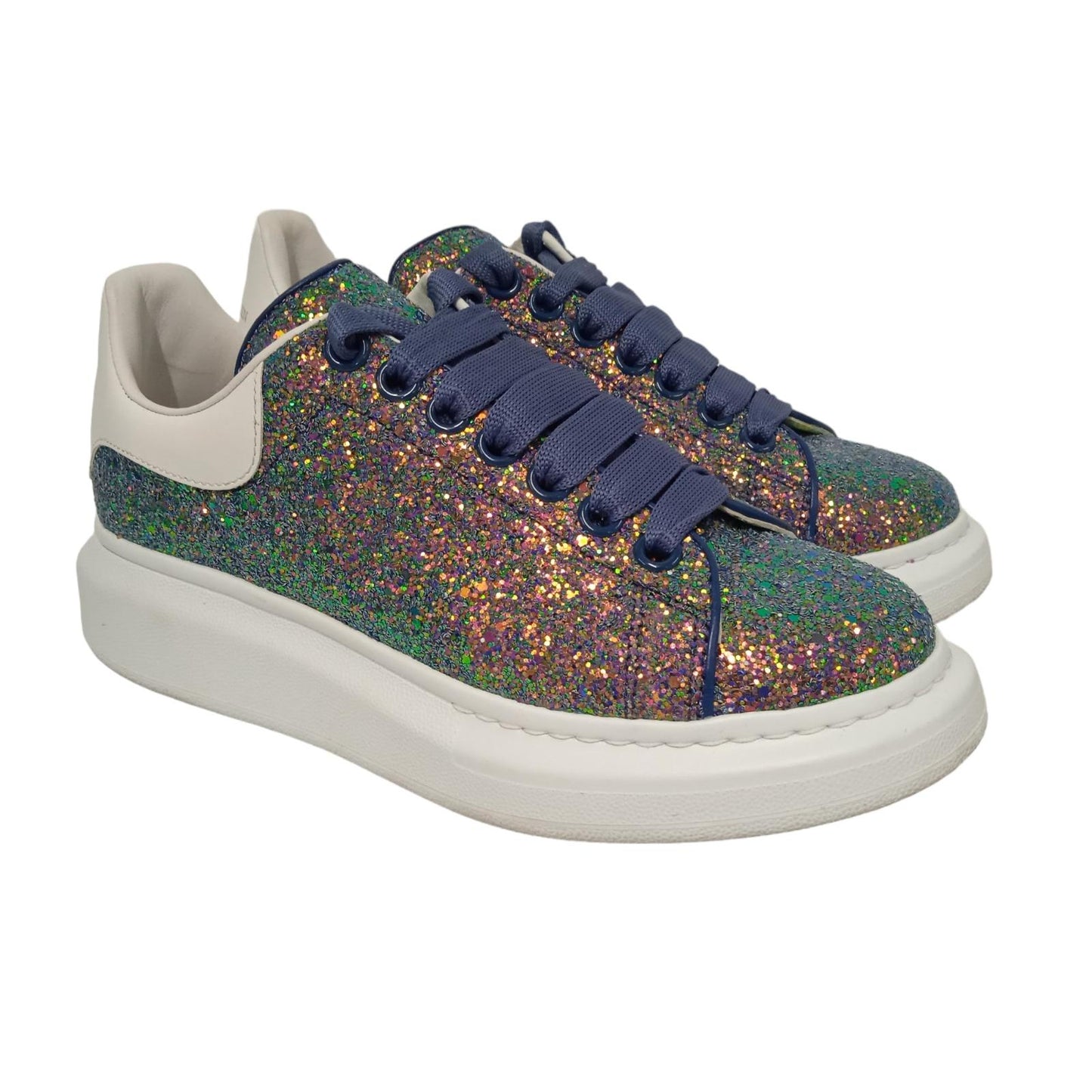 ALEXANDER MCQUEEN Ladies White Glitter Disco Sneakers EU38 UK5 RRP450 NEW