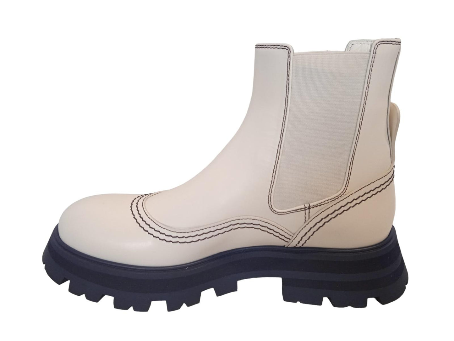 ALEXANDER MCQUEEN Wander Chelsea Boots Leather White Navy EU38 UK5 NEW RRP590