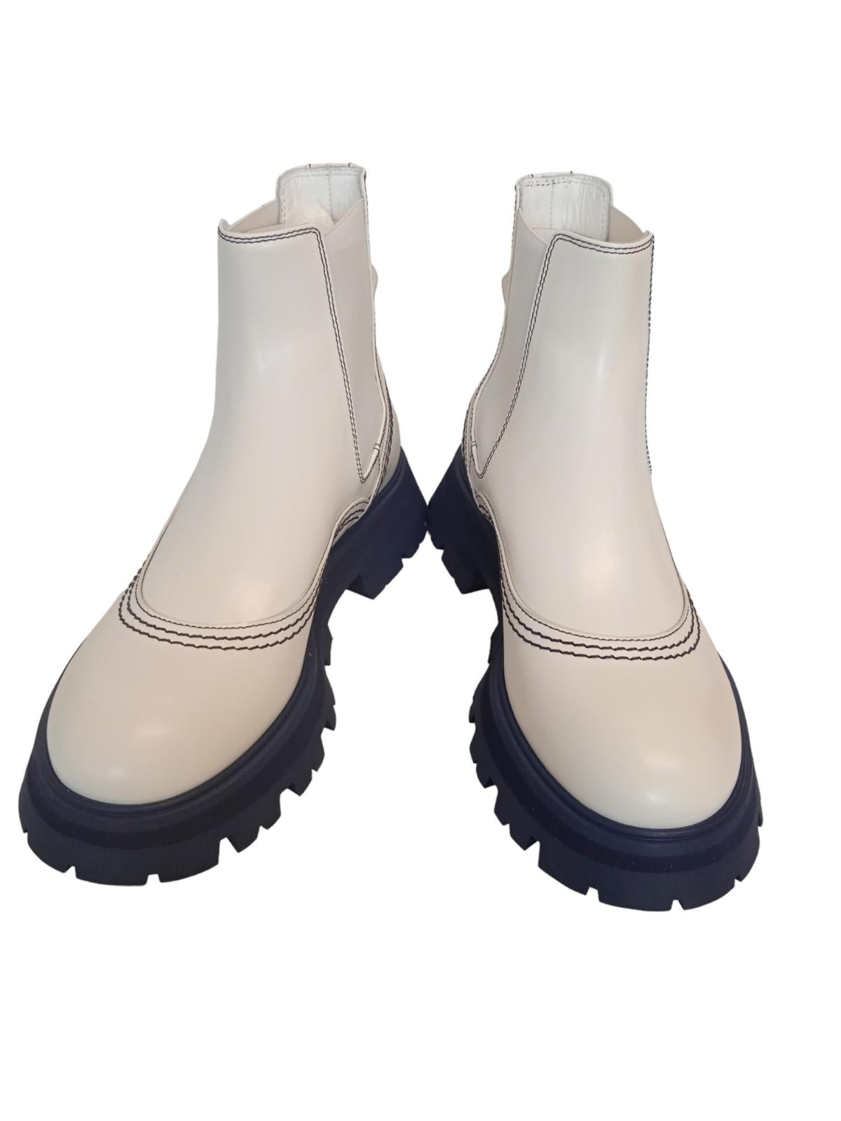 ALEXANDER MCQUEEN Wander Chelsea Boots Leather White Navy EU38 UK5 NEW RRP590