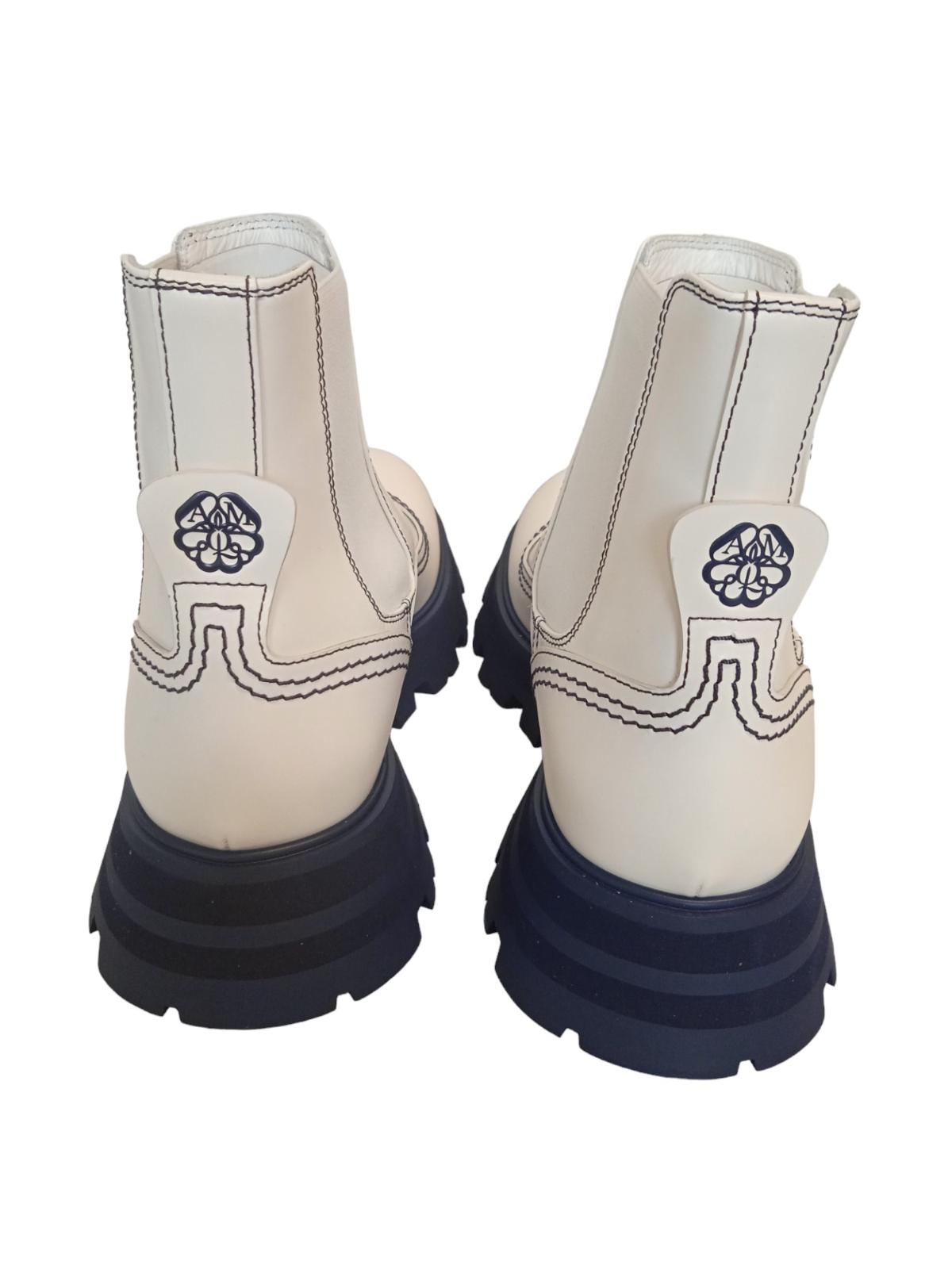 ALEXANDER MCQUEEN Wander Chelsea Boots Leather White Navy EU38 UK5 NEW RRP590