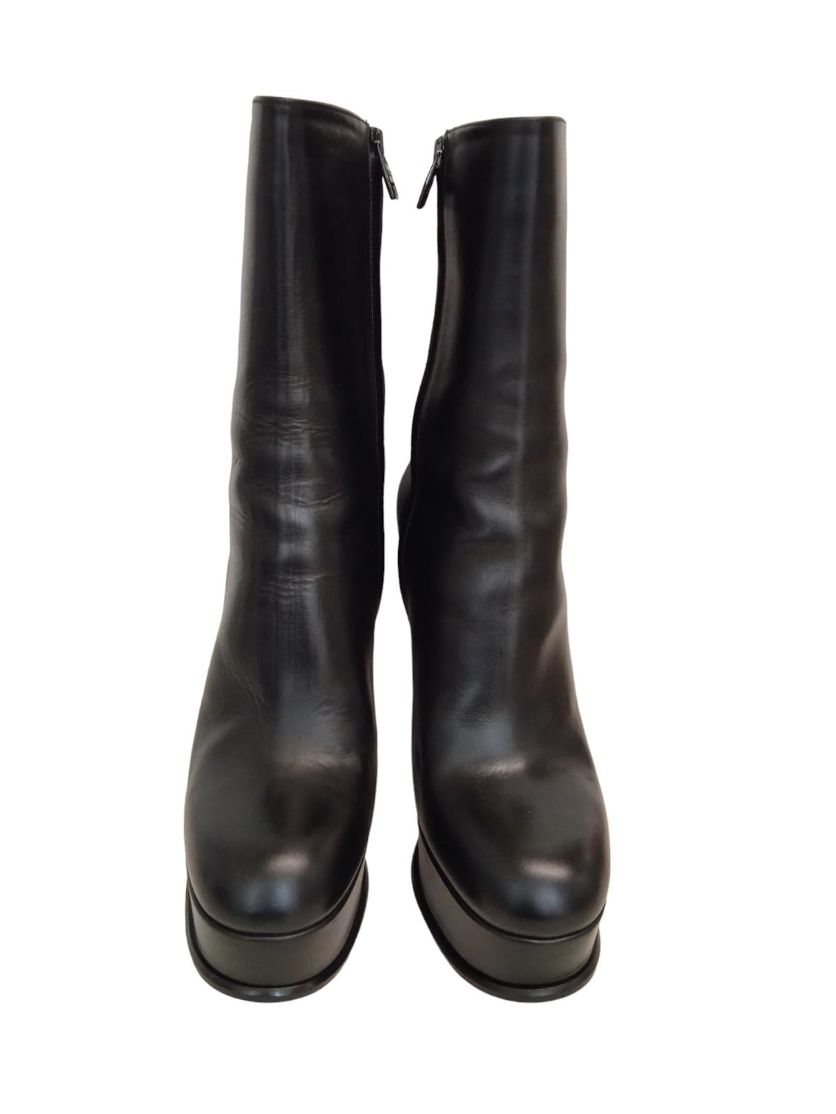 ALEXANDER MCQUEEN Platform Boots Leather Zip Heeled Black EU41 UK8 NEW RRP950