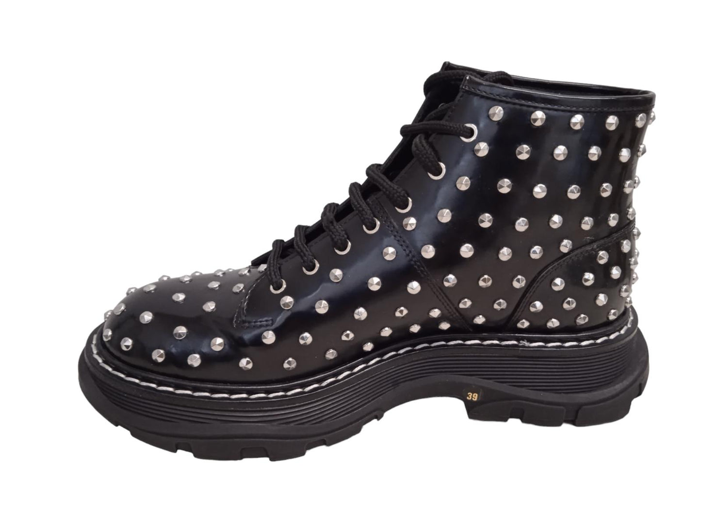 ALEXANDER MCQUEEN Tread Spike Boots Leather Studded Black EU39 UK6 NEW RRP820