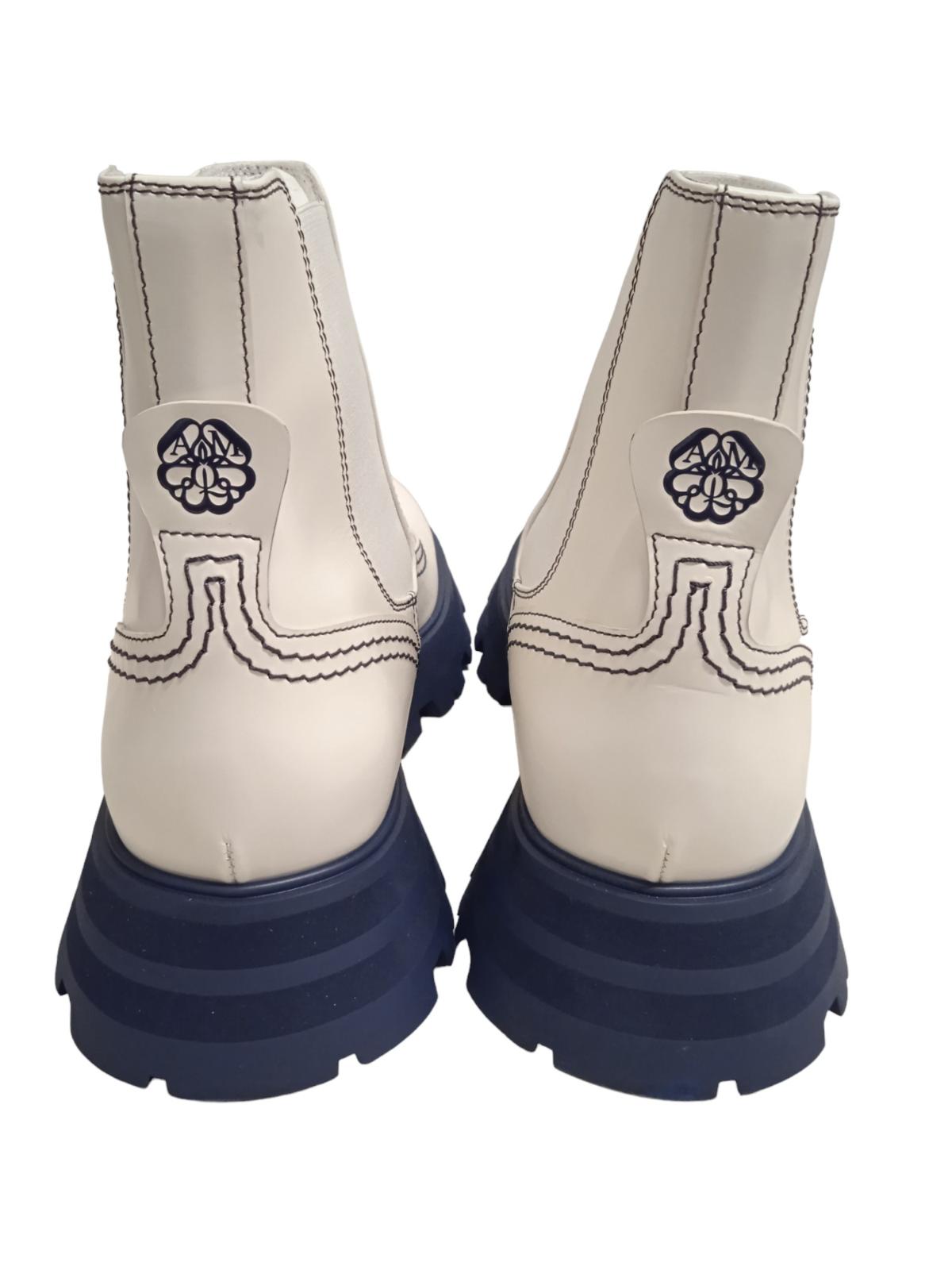 ALEXANDER MCQUEEN Wander Chelsea Boots Leather White/Navy EU41 UK8 NEW RRP590
