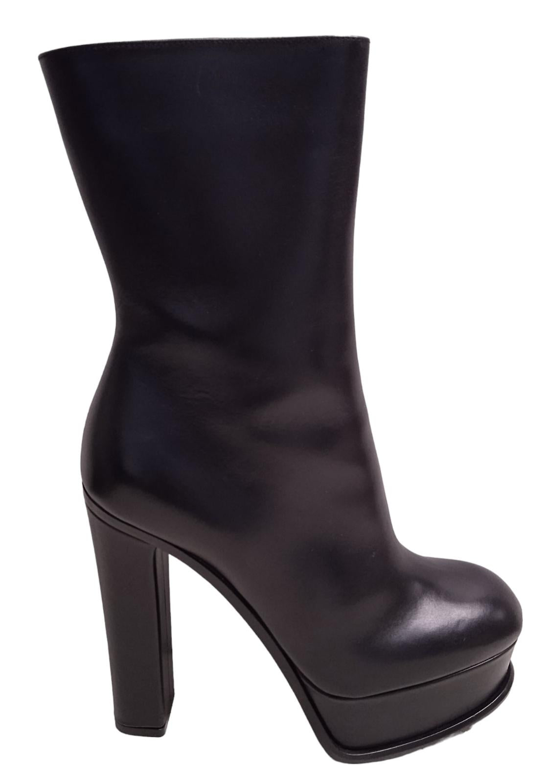 ALEXANDER MCQUEEN Platform Boots Leather Heeled Black EU38.5 UK5.5 NEW RRP950