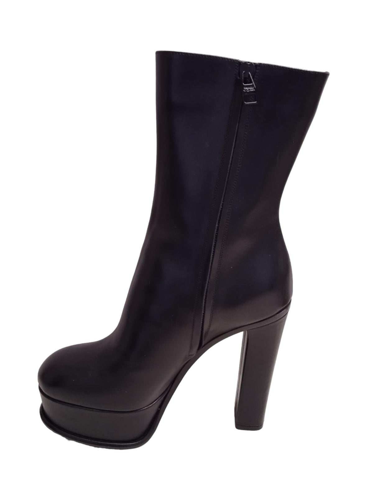 ALEXANDER MCQUEEN Platform Boots Leather Heeled Black EU38.5 UK5.5 NEW RRP950
