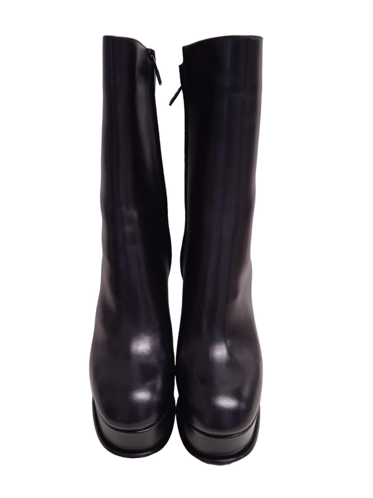 ALEXANDER MCQUEEN Platform Boots Leather Heeled Black EU38.5 UK5.5 NEW RRP950