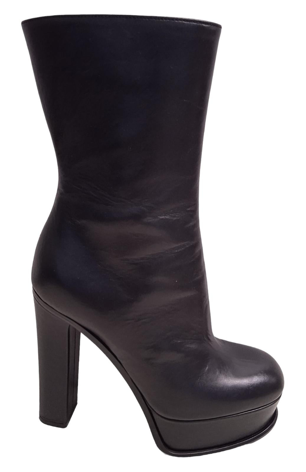 ALEXANDER MCQUEEN Platform Boots Leather Heeled Black EU37.5 UK4.5 NEW RRP950