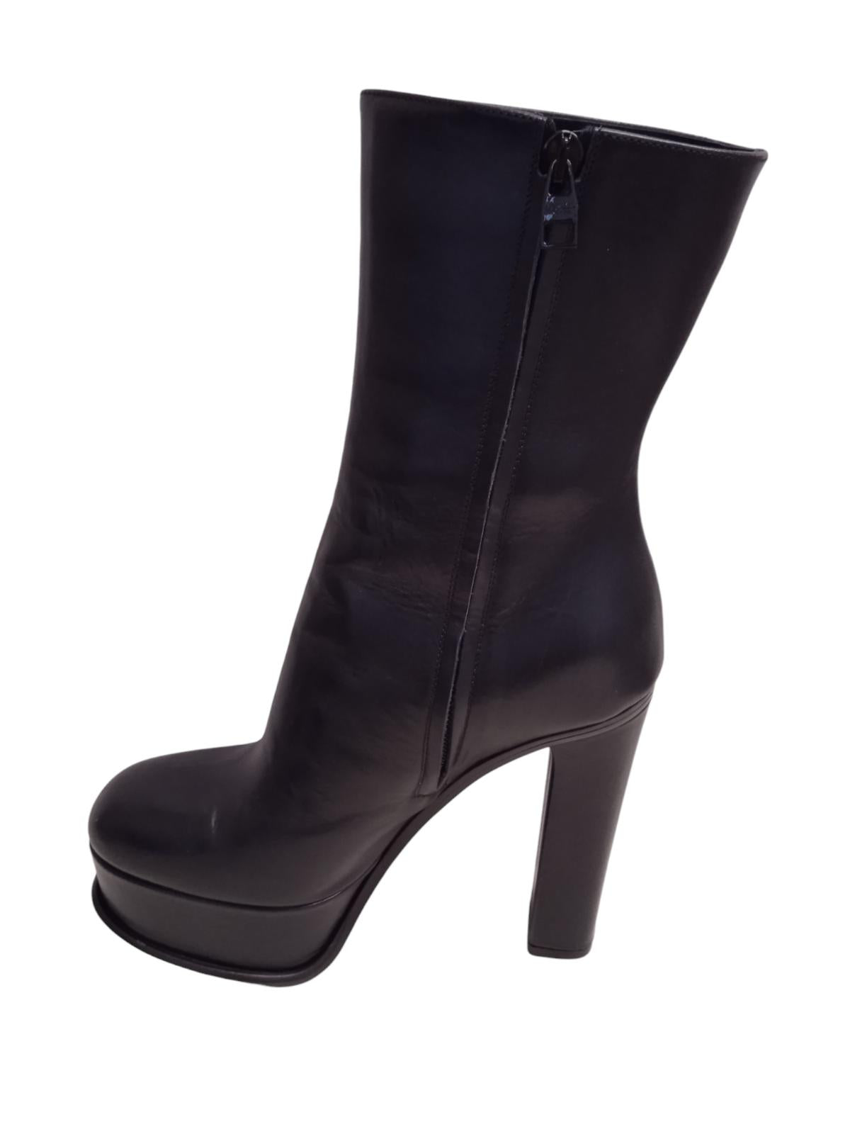 ALEXANDER MCQUEEN Platform Boots Leather Heeled Black EU37.5 UK4.5 NEW RRP950