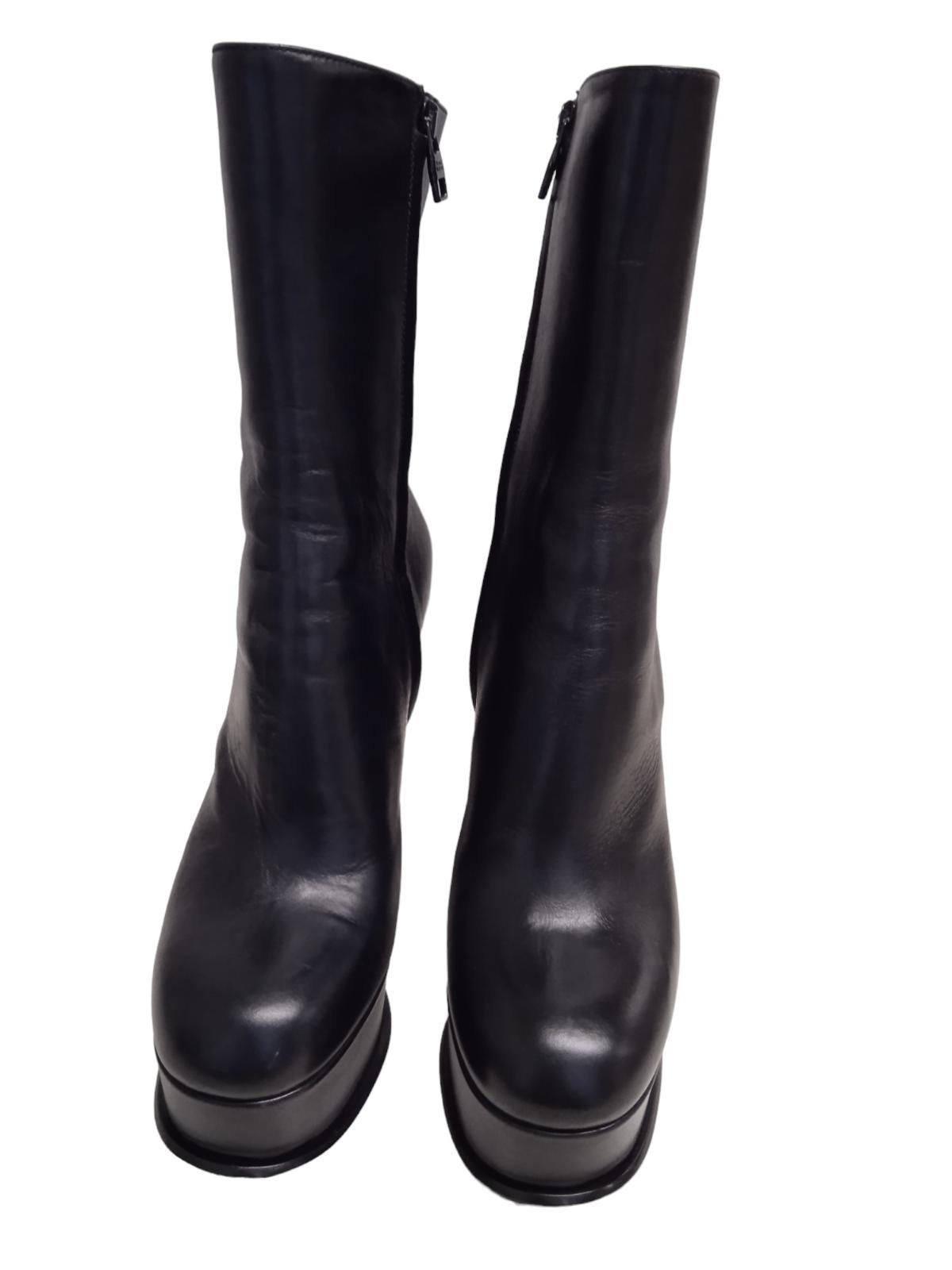 ALEXANDER MCQUEEN Platform Boots Leather Heeled Black EU37.5 UK4.5 NEW RRP950
