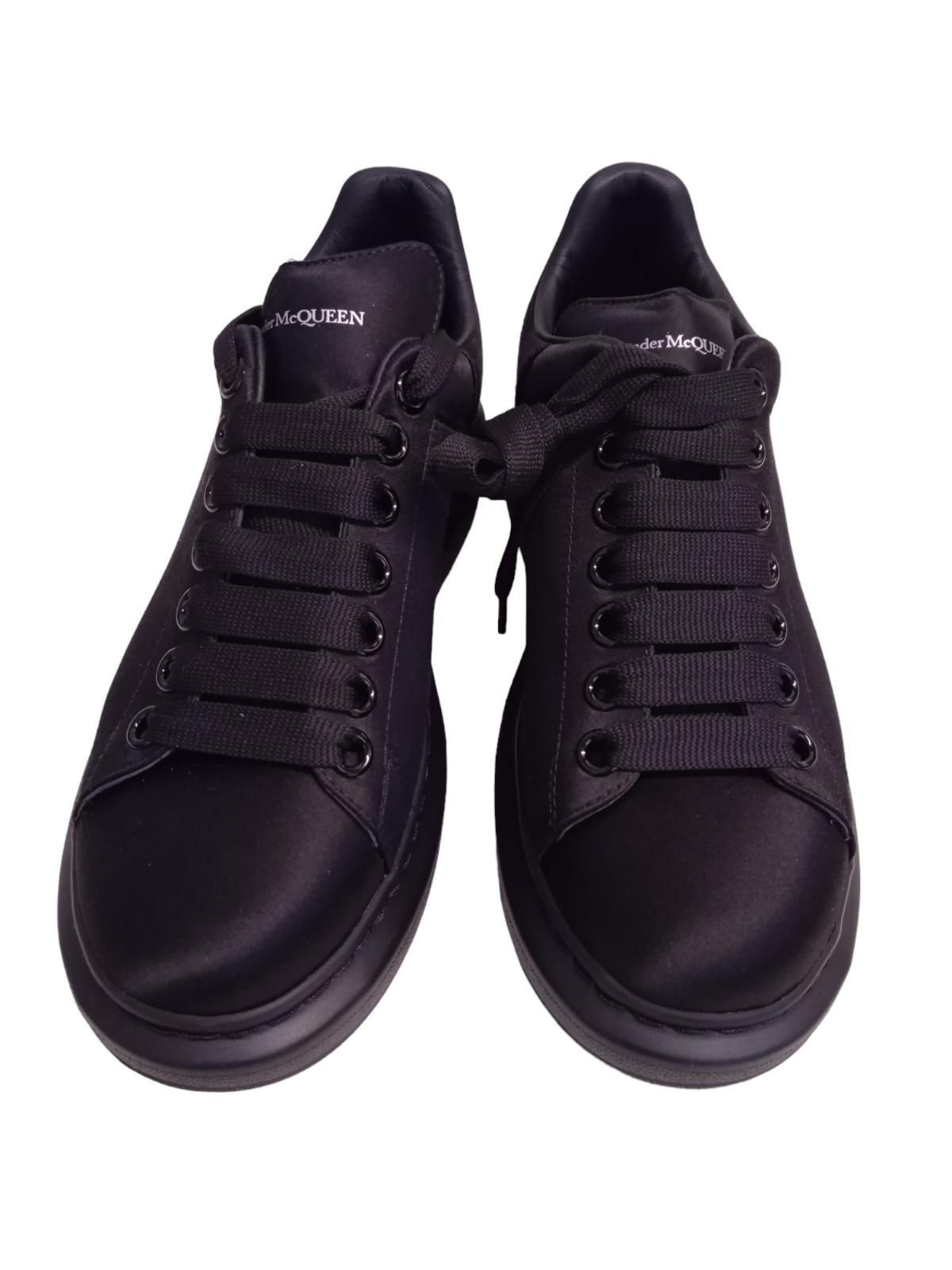 ALEXANDER MCQUEEN Runway Sneakers Satin Low Top Black EU38.5 UK5.5 NEW RRP490